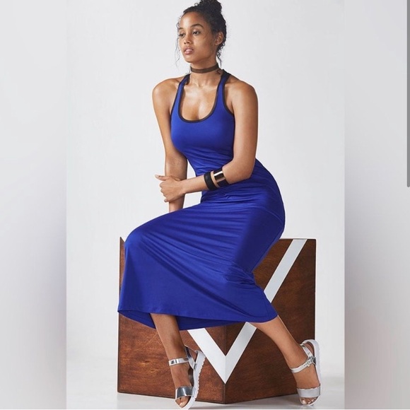 Fabletics Maxi Dress Racerback Mesh Size Small Blue Pink - Picture 15 of 15